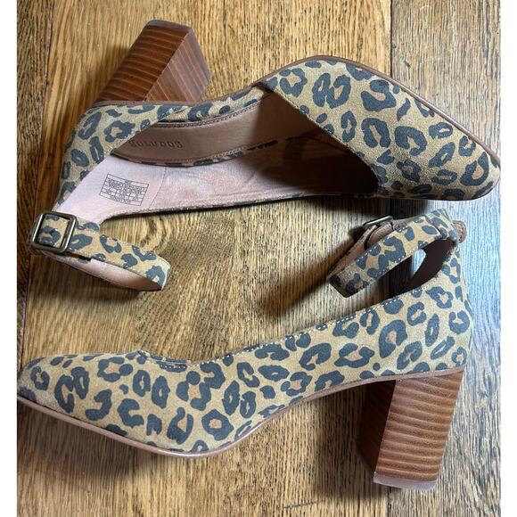 Soludos Anthropologie Gemma Animal Print Suede Leather Wood Block Heels Sz 9 - Picture 2 of 7